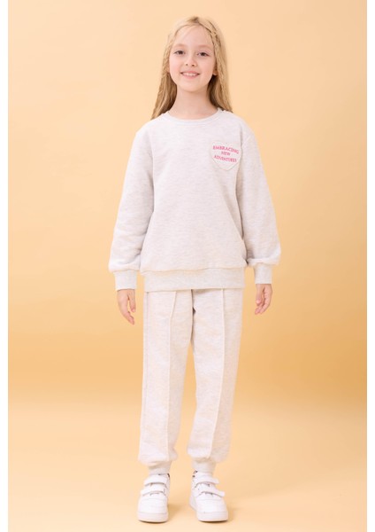 Kız Çocuk Basic Kalp Aplike Mevsimlik Alt Üst Takım Gri