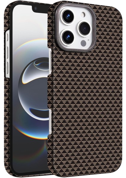 Apple iPhone 16 Pro Max Uyumlu Magsafe Özellikli Karbon Görünümlü Flix Kapak Kahverengi