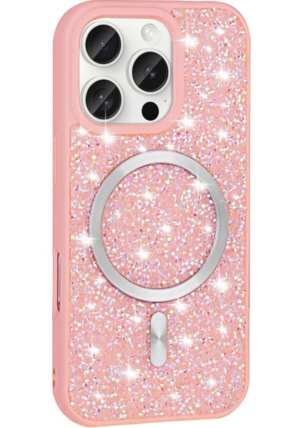 Apple iPhone 15 Uyumlu Magsafe Özellikli Taş Kabartmalı Lime Kapak Pembe