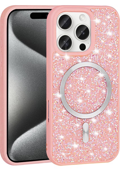 Apple iPhone 15 Uyumlu Magsafe Özellikli Taş Kabartmalı Lime Kapak Pembe fiyatları