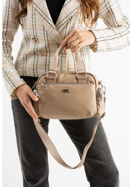 Kadın Çok Gözlü Saten Ayarlanbilir Çapraz Askılı El ve Omuz Çantası Bej modelleri