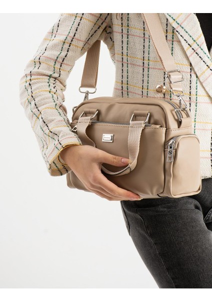 Kadın Çok Gözlü Saten Ayarlanbilir Çapraz Askılı El ve Omuz Çantası Bej fırsatları