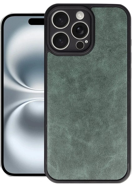 Apple iPhone 16 Pro Uyumlu Premium Suni Deri Aras Kapak Koyu Yeşil