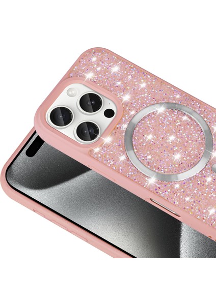 Apple iPhone 14 Uyumlu Magsafe Özellikli Taş Kabartmalı Lime Kapak Pembe modelleri