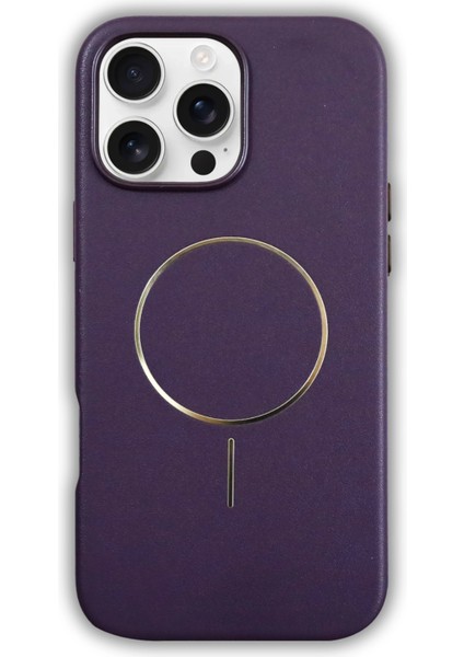 Apple iPhone 15 Uyumlu Magsafe Özellikli Premium Deri Görünümlü Tax Kapak Mor