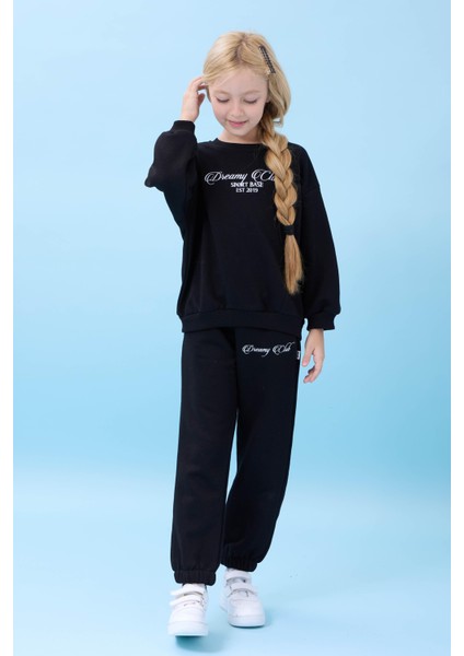 Kız Çocuk Dreamy Nakışlı Bisiklet Yaka Mevsimlik Alt Üst Takım Siyah