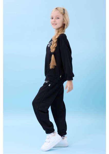 Kız Çocuk Dreamy Nakışlı Bisiklet Yaka Mevsimlik Alt Üst Takım Siyah indirimleri