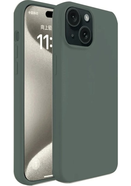 Apple iPhone 15 Plus Uyumlu Silikon First Kapak Koyu Yeşil