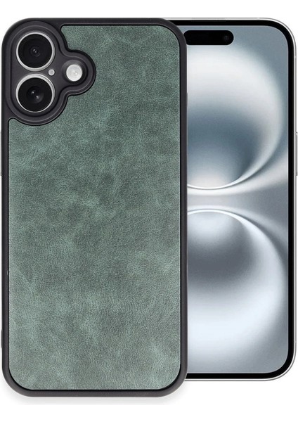 Apple iPhone 16 Plus Uyumlu Premium Suni Deri Aras Kapak Koyu Yeşil