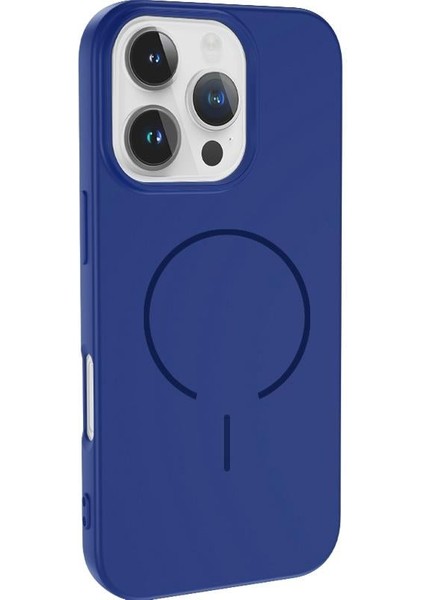 Apple iPhone 16 Pro Max Uyumlu Magsafe Özellikli Içi Kadife Silikon Aqua Kapak Lacivert