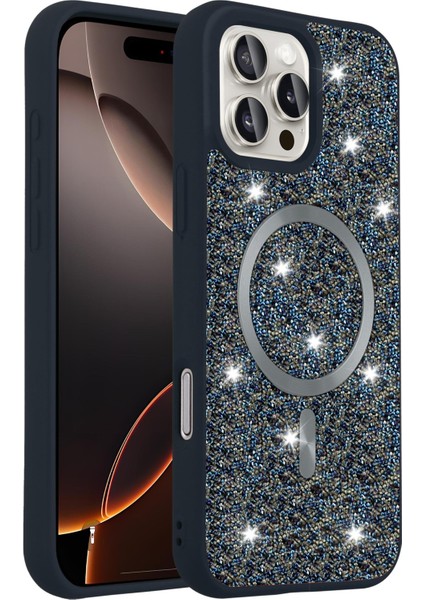 Apple iPhone 13 Uyumlu Magsafe Özellikli Taş Kabartmalı Lime Kapak Lacivert fiyatları