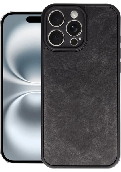 Apple iPhone 16 Pro Max Uyumlu Premium Suni Deri Aras Kapak Siyah
