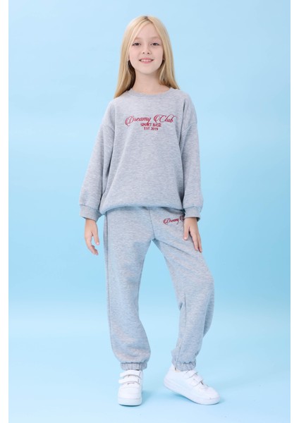 Kız Çocuk Dreamy Nakışlı Bisiklet Yaka Mevsimlik Alt Üst Takım Gri