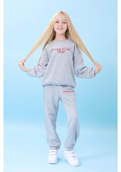 Kız Çocuk Dreamy Nakışlı Bisiklet Yaka Mevsimlik Alt Üst Takım Gri modelleri