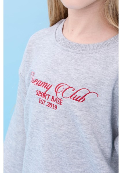 Kız Çocuk Dreamy Nakışlı Bisiklet Yaka Mevsimlik Alt Üst Takım Gri fırsatları