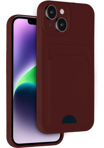 Apple iPhone 14 Uyumlu Kartlıklı Kelvin Kapak Bordo