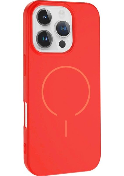 Apple iPhone 16 Plus Uyumlu Magsafe Özellikli Içi Kadife Silikon Aqua Kapak Kırmızı