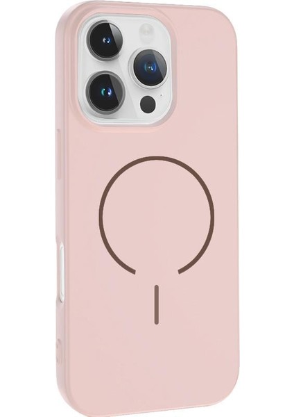 Apple iPhone 16 Pro Uyumlu Magsafe Özellikli Içi Kadife Silikon Aqua Kapak Açık Pembe