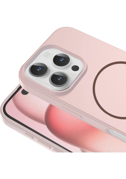 Apple iPhone 16 Pro Uyumlu Magsafe Özellikli Içi Kadife Silikon Aqua Kapak Açık Pembe modelleri