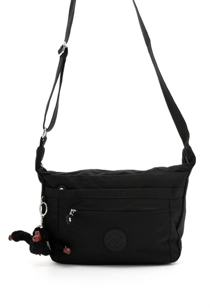 Kadın Suya Dayanıklı Kumaş Çok Gözlü Çapraz Askılı Okul Seyahat ve Omuz Çantası Siyah