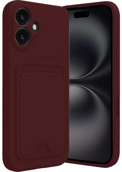 Apple iPhone 16 Uyumlu Kartlıklı Kelvin Kapak Bordo