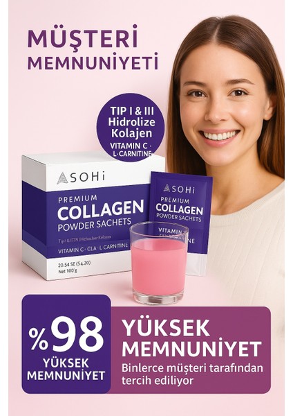 Premium Collagen | Tip 1&3 Hidrolize Kolajen + C Vitamini & L-Carnitine | 20 Saşe modelleri