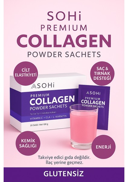 Premium Collagen | Tip 1&3 Hidrolize Kolajen + C Vitamini & L-Carnitine | 20 Saşe fırsatları