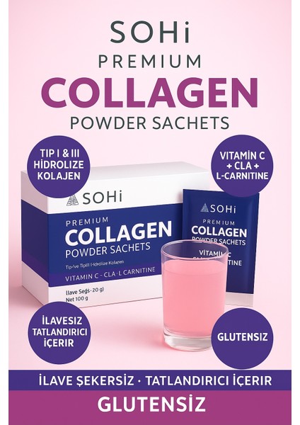 Premium Collagen | Tip 1&3 Hidrolize Kolajen + C Vitamini & L-Carnitine | 20 Saşe indirimleri