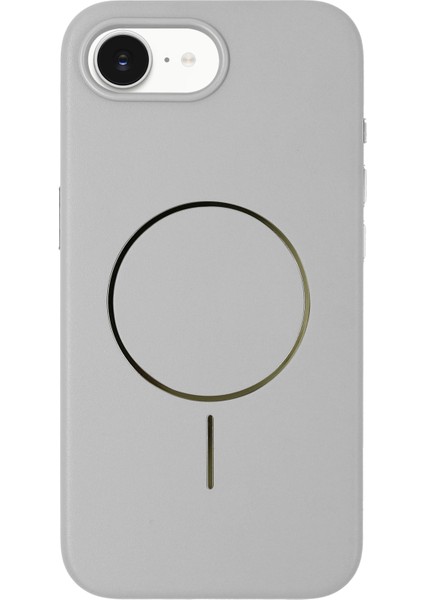 Apple iPhone 16E Uyumlu Magsafe Özellikli Premium Deri Görünümlü Tax Kapak Gri