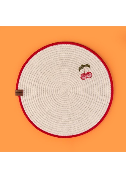 Soft Kiraz Nakışlı Supla - Ekru - 33X33 cm