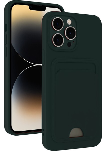 Apple iPhone 13 Pro Max Uyumlu Kartlıklı Kelvin Kapak Koyu Yeşil