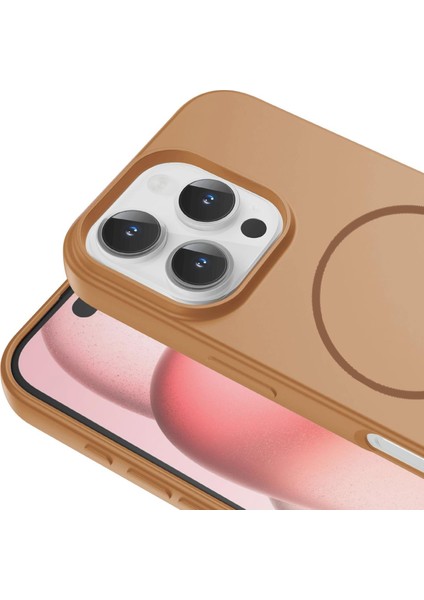 Apple iPhone 15 Pro Uyumlu Magsafe Özellikli Içi Kadife Silikon Aqua Kapak Desert modelleri