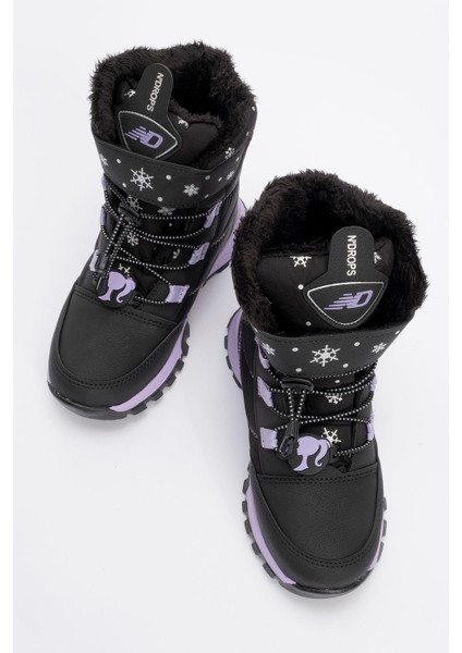Çocuk Bağcıklı Kar Botu Siyah Lila indirimleri