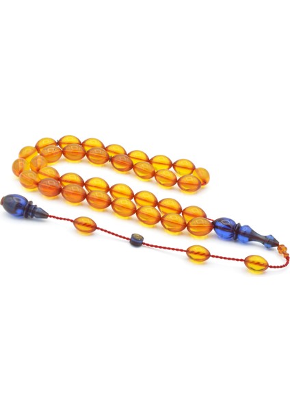 Bünyamin Barlak Imzalı Beyzi Kesim Sarı Lacivert Ateş Kehribar Tesbih