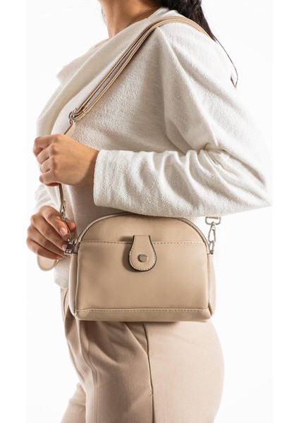 3 Bölmeli Çapraz Kullanıma Uygun Kadın Omuz Çantası Krem modelleri