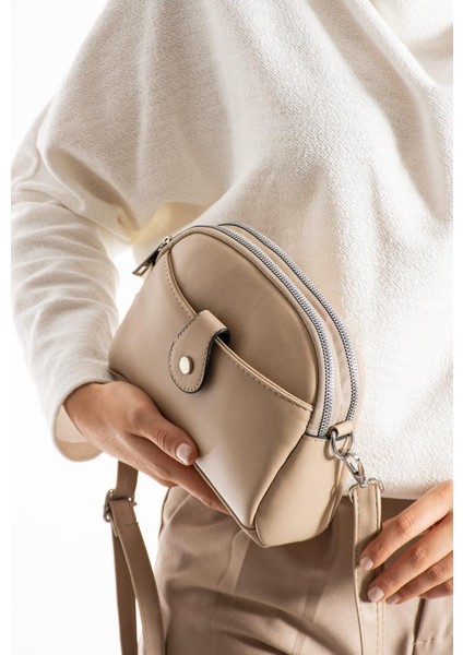 3 Bölmeli Çapraz Kullanıma Uygun Kadın Omuz Çantası Krem fırsatları