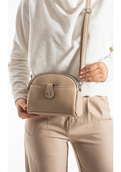 3 Bölmeli Çapraz Kullanıma Uygun Kadın Omuz Çantası Krem indirimleri