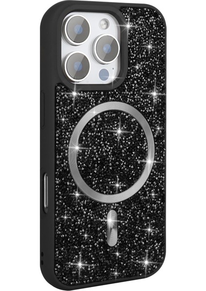 Apple iPhone 15 Uyumlu Magsafe Özellikli Taş Kabartmalı Lime Kapak Siyah fiyatları