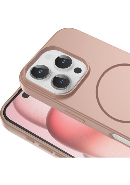 Apple iPhone 16 Pro Max Uyumlu Magsafe Özellikli Içi Kadife Silikon Aqua Kapak Pembe modelleri