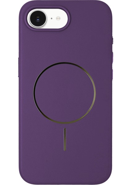 Apple iPhone 16E Uyumlu Magsafe Özellikli Premium Deri Görünümlü Tax Kapak Mor