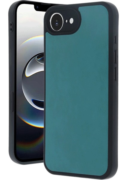 Apple iPhone 16E Uyumlu Premium Suni Deri Aras Kapak Açık Yeşil