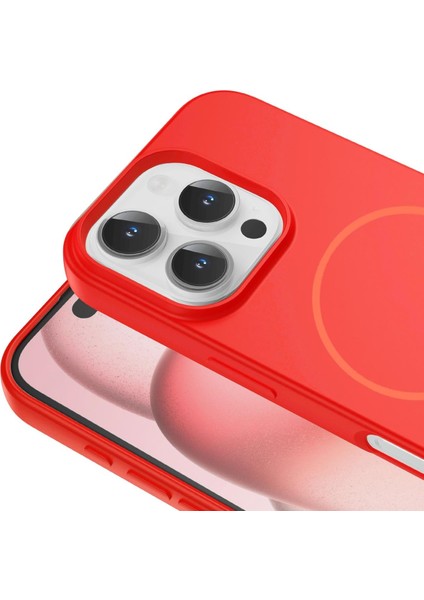 Apple iPhone 16 Pro Uyumlu Magsafe Özellikli Içi Kadife Silikon Aqua Kapak Kırmızı modelleri
