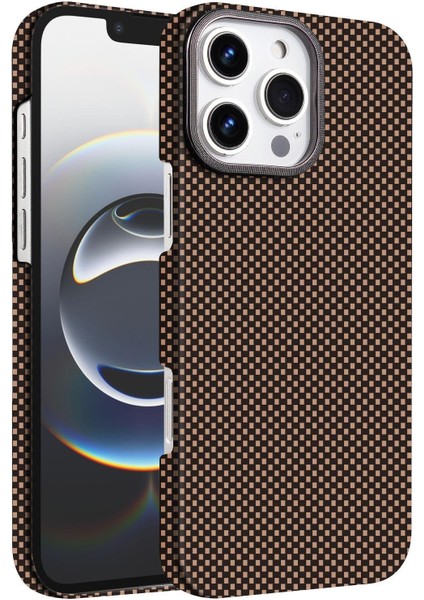 Apple iPhone 15 Uyumlu Magsafe Özellikli Karbon Görünümlü Flix Kapak Kahve