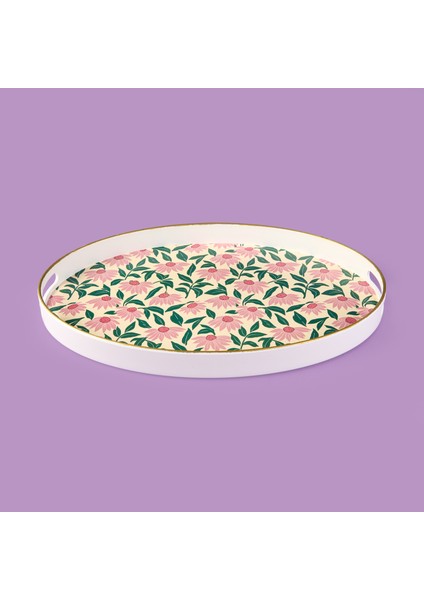 Evide Kitchen Pink Flower Oval Tepsi - Renkli - 39 cm