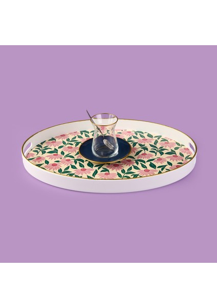 Evide Kitchen Pink Flower Oval Tepsi - Renkli - 39 cm fiyatları