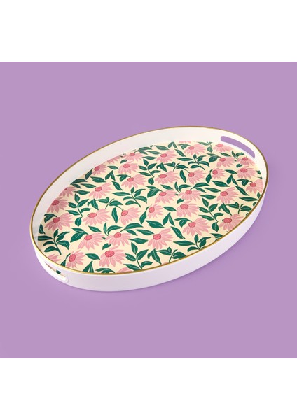 Evide Kitchen Pink Flower Oval Tepsi - Renkli - 39 cm modelleri