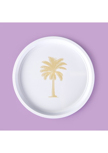 Palm Desenli Yuvarlak Tepsi - Krem / Kahverengi - 24X24 cm modelleri
