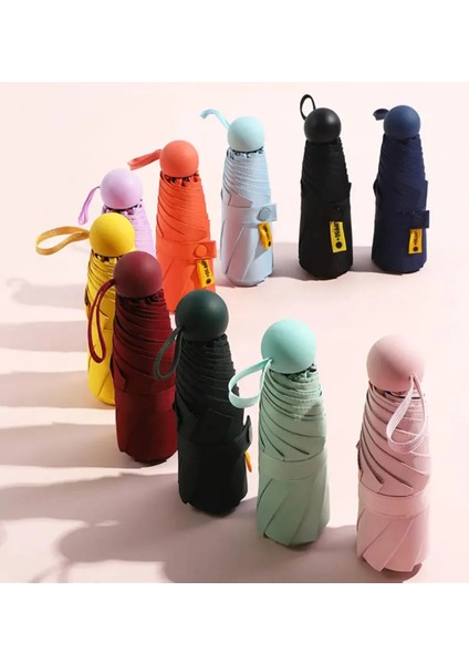 Mini Kapsül Şemsiye Özel Kılıflı, Su Geçirmez ve Taşınabilir Model 6 Telli ve Uv Korumalı Yağmur Şemsiyesis