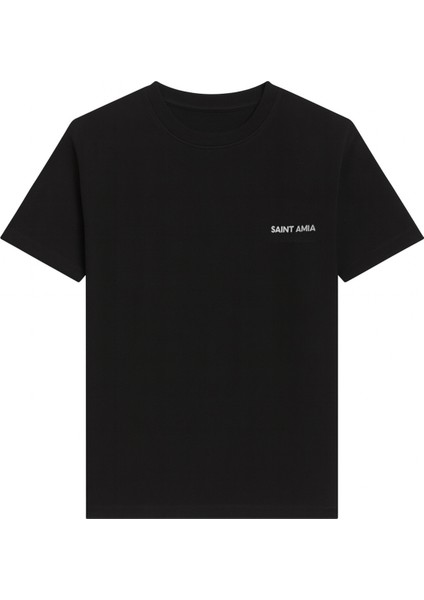 Siyah Bisiklet Yaka Logo Detaylı Kısa Kollu T-Shirt
