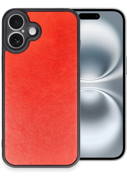Apple iPhone 16 Plus Uyumlu Premium Suni Deri Aras Kapak Kırmızı